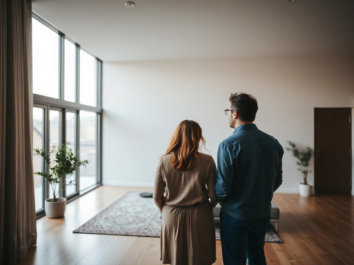Casal visitando um apartamento no exterior