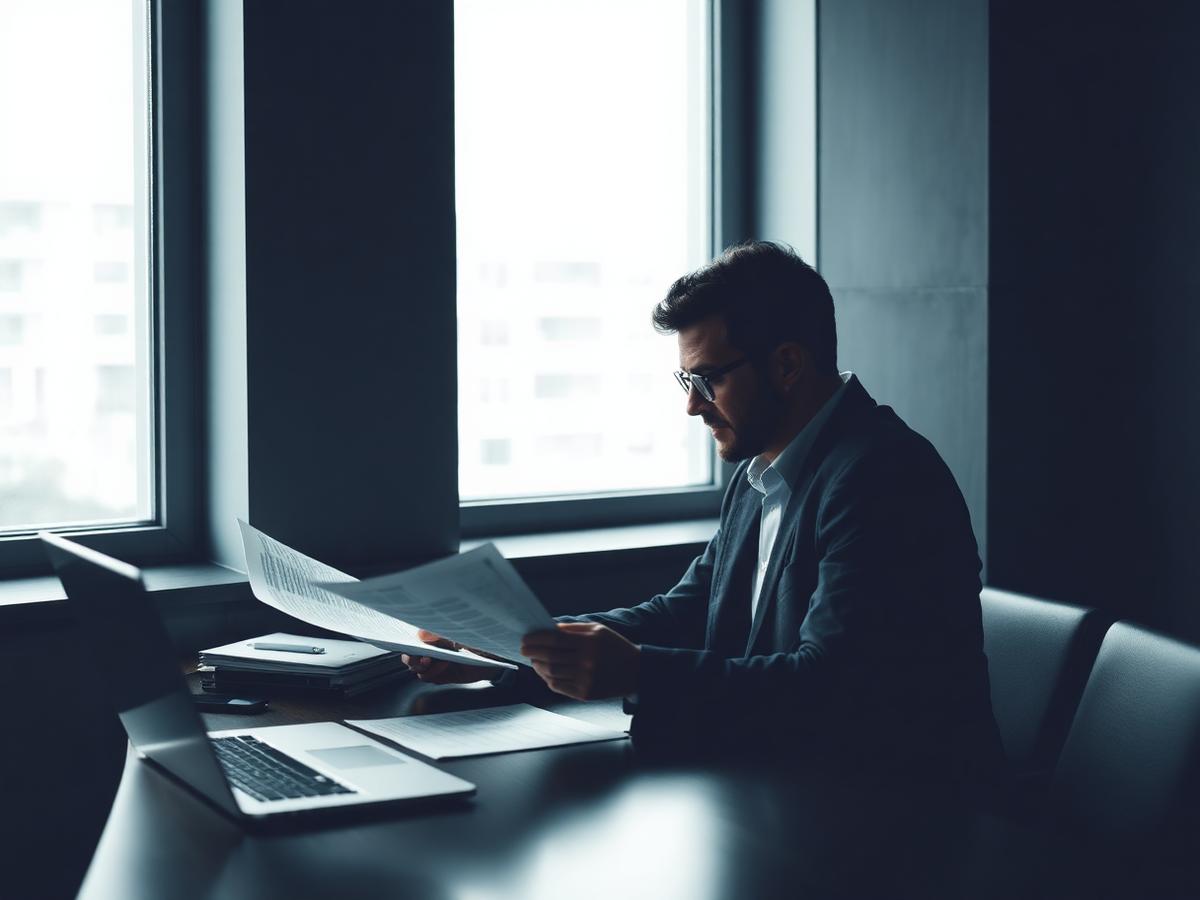 Profissional analisando documentos de investimento